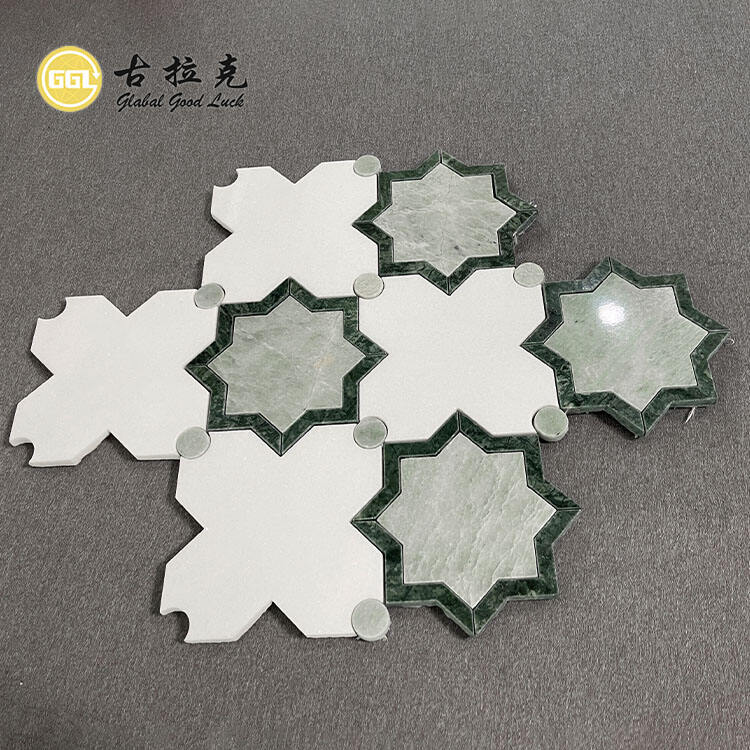 Flower Design Marble Parquet Feature Waterjet Mosaic Tile