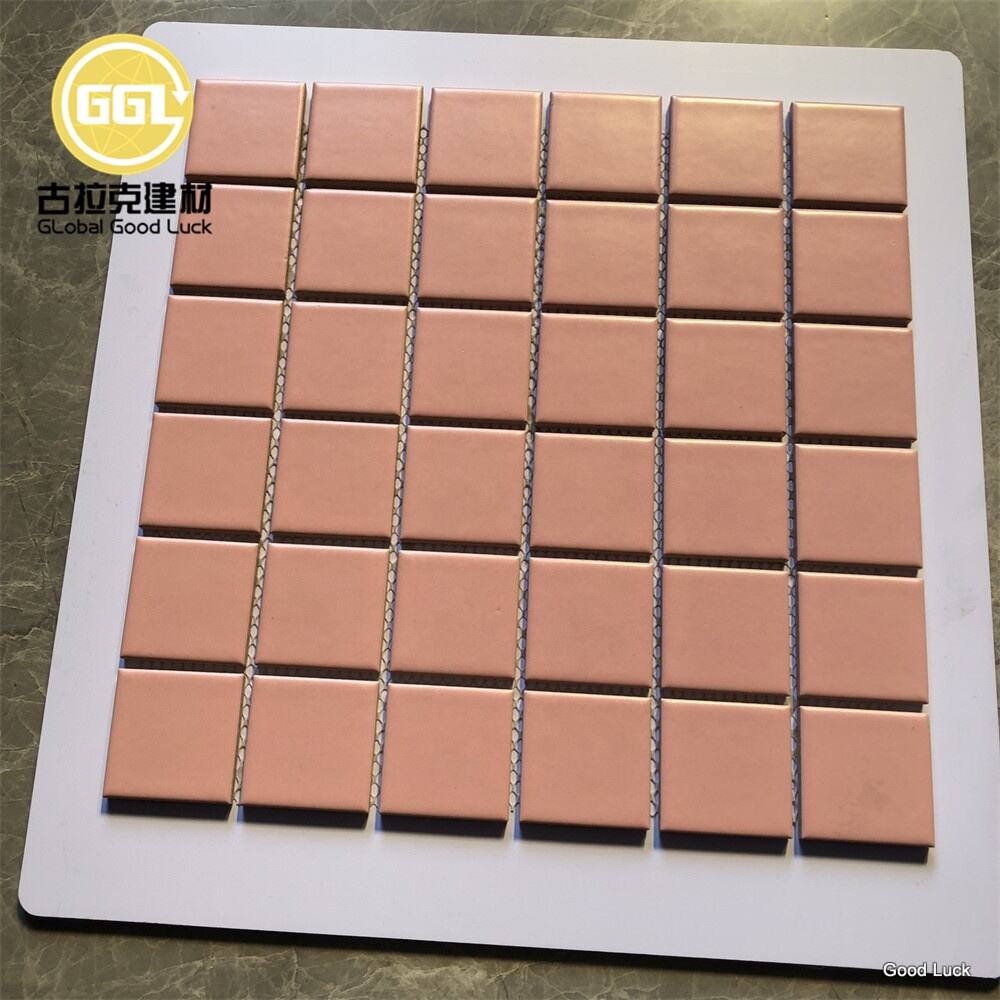 Pink Square Shape Glazed Mosaic Ceramic Tiles For Wall Decor