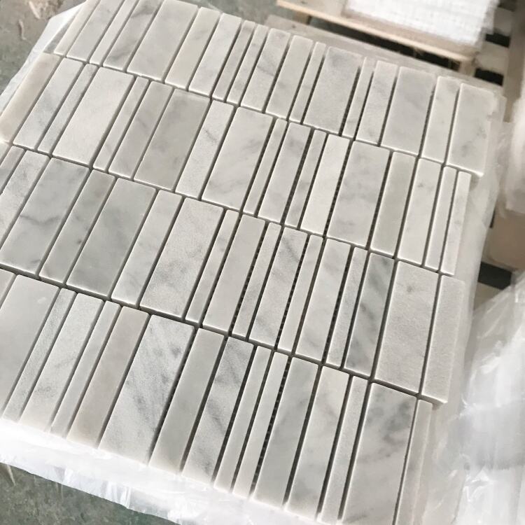 Carrara White Marble Random Strip Mosaic Home Wall Flooring Tile