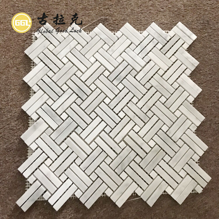 Wood Grain Marble Basket Weave Shape Stone Marble Mosaic Tile