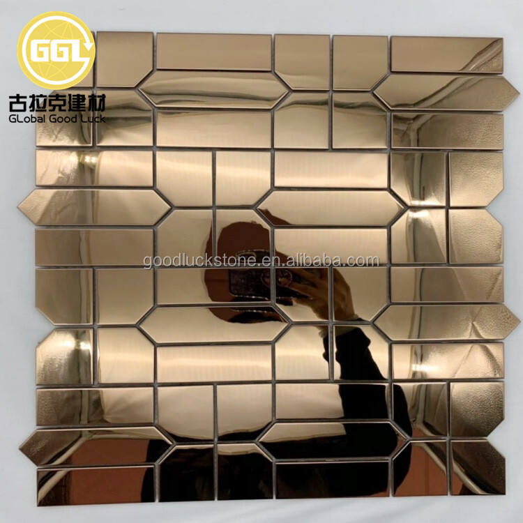 Golden Champagne Silvery Metal Mosaic Mirror Design Backsplash Tile