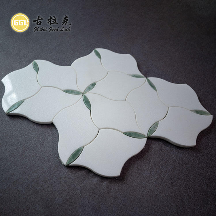 Thassos White and Green Marble Pattern Flower Shape Waterjet Mosaic For Wall Floor Tiles