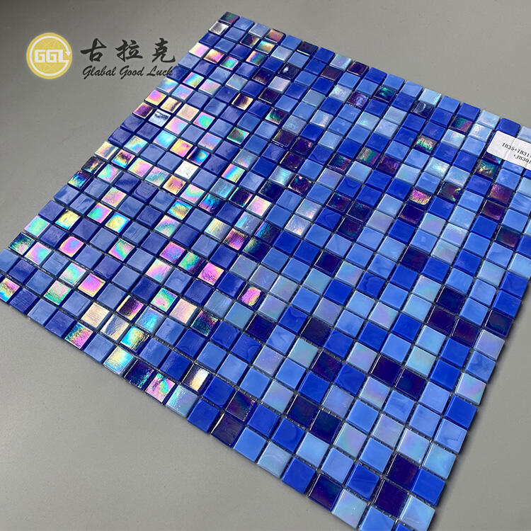 Iridescent Stained Glass Glitter Piscina Tegulae Pavimentum Fundum Decorativum Caeruleum Vitrum Mosaicum  