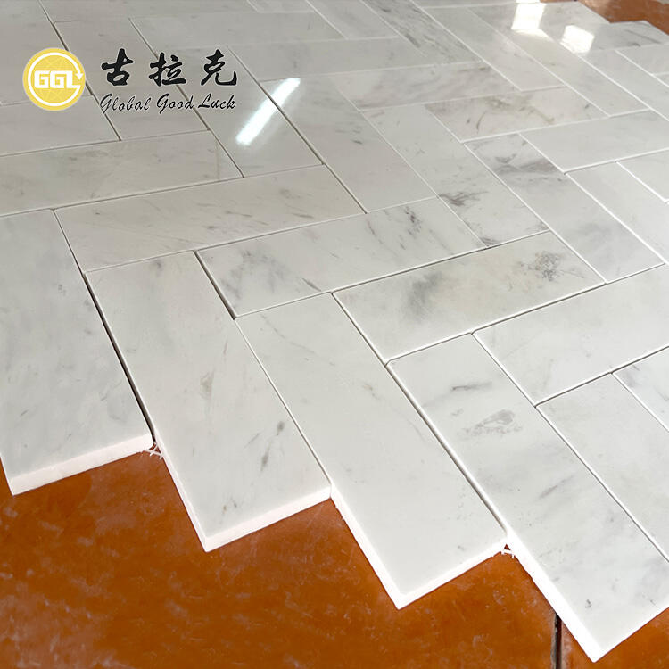 Polished White Marble Herringbone Tile Mosaic for Kitchen Decor