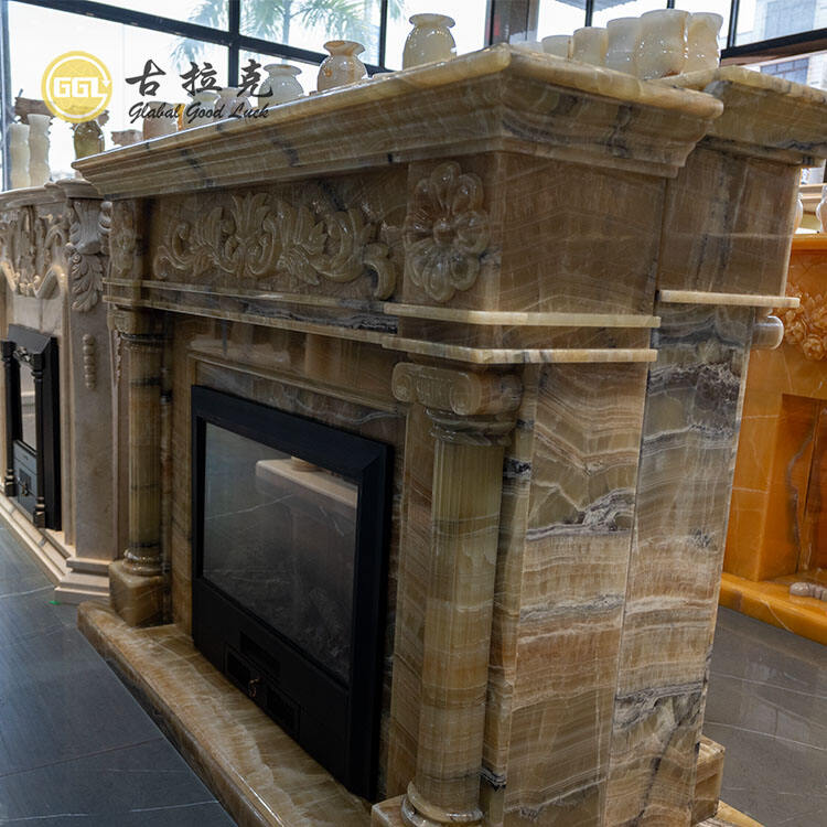 Natural Onyx Stone Fireplace Surround Hand Carving Marble Fireplace Mantel