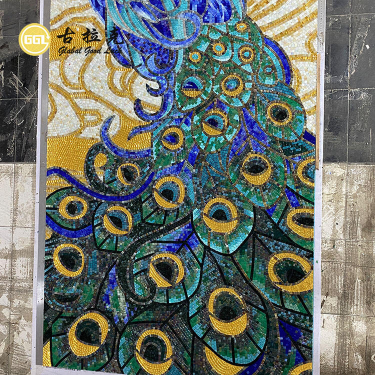 Pavo Murale Design Decoratio Customizata Vitrum Mosaicum Puzzle