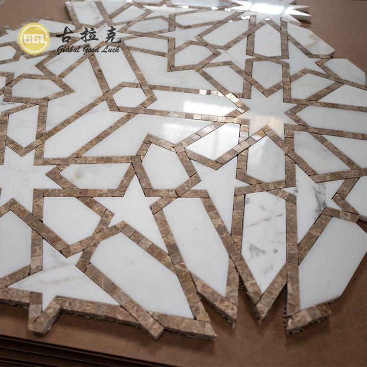 Modern Design Marble Star Parquet Feature Waterjet Mosaic Tile For Wall Decor