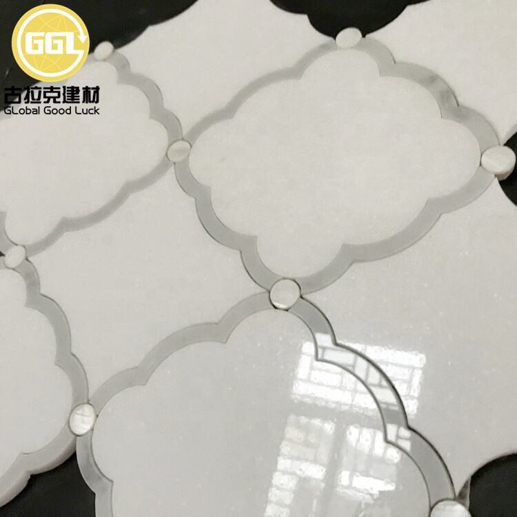 Polished Surface Lantern Shape White Marble Mix Arabesque Shell Mother of Pearl Tile