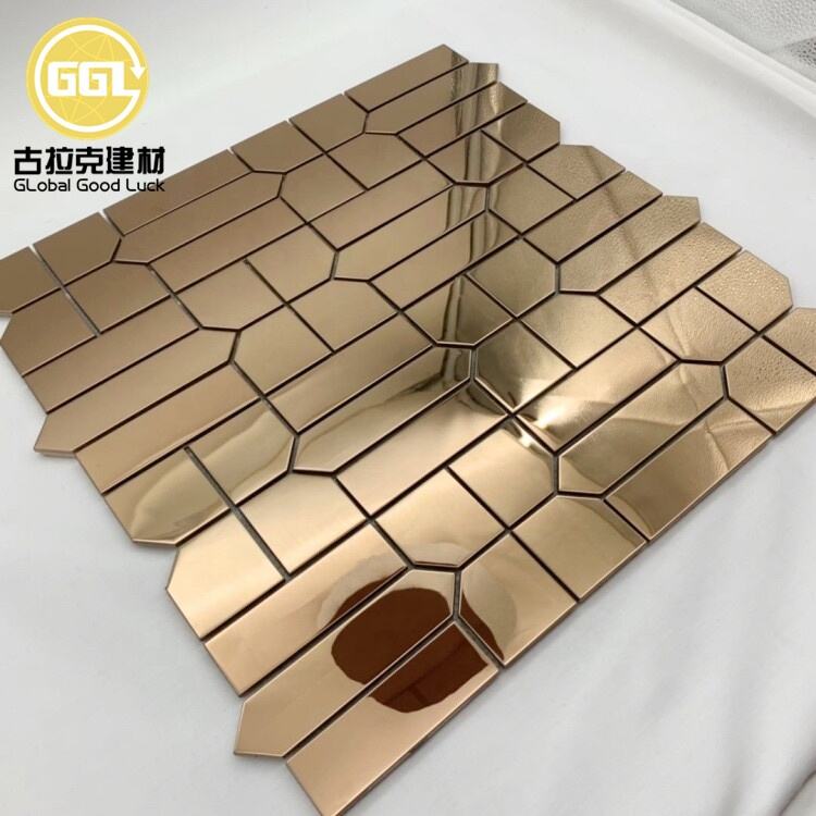 Golden Champagne Silvery Metal Mosaic Mirror Design Backsplash Tile