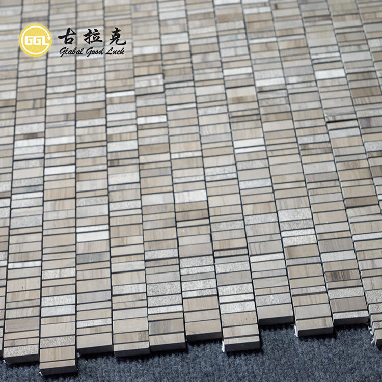 Wood Grain Marble Random Strip Mosaic Tile Home Wall Flooring 
