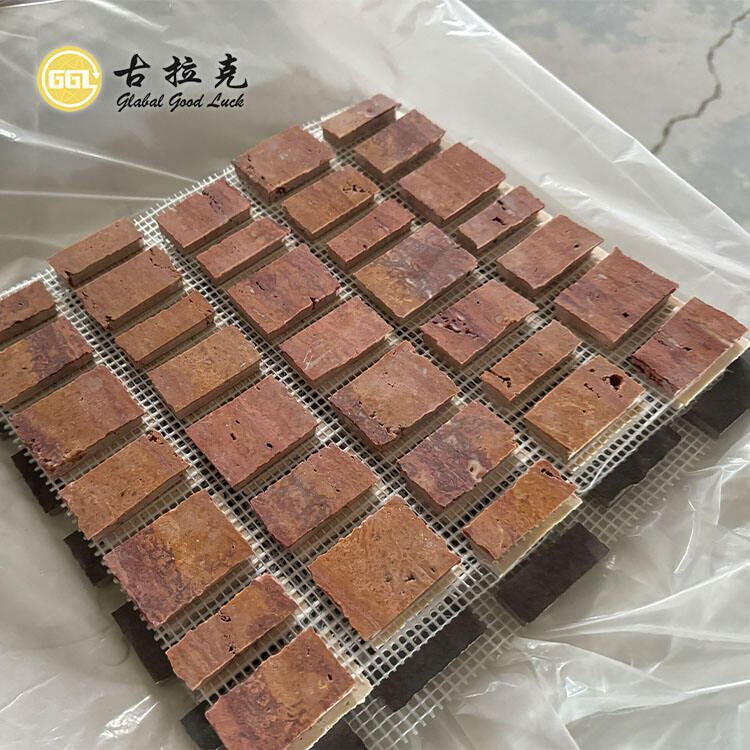 Red Travertine Rough Cut Marble Mosaic Tile Outdoor Design