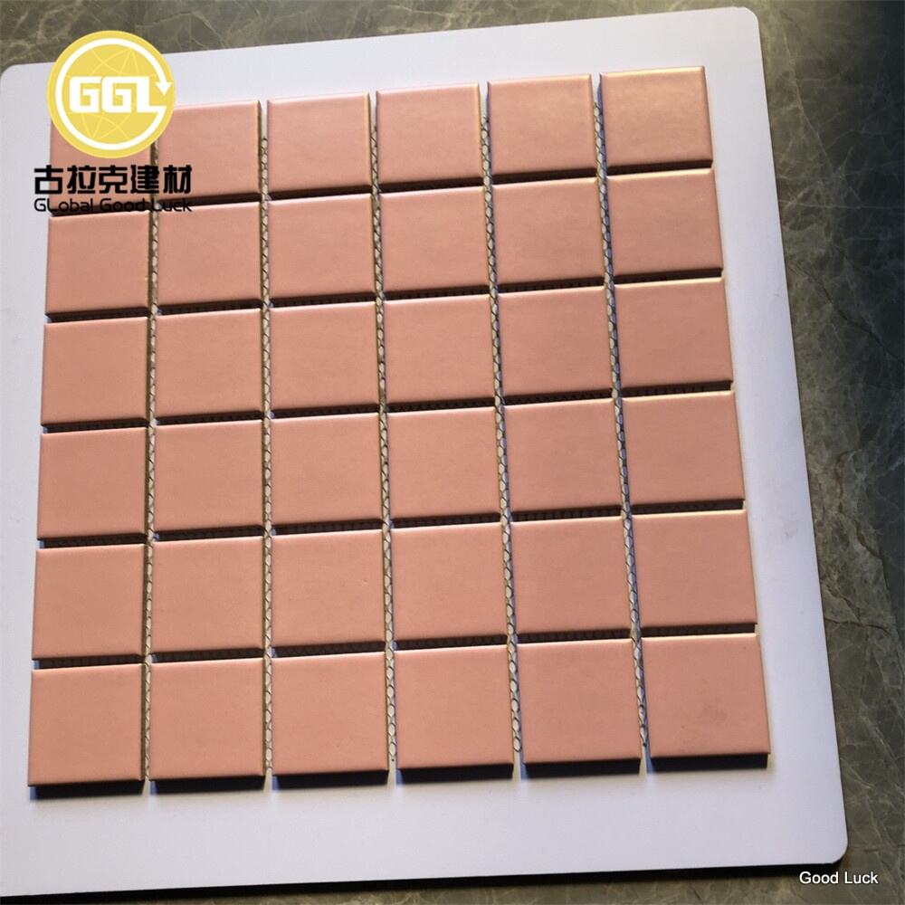 Pink Square Shape Glazed Mosaic Ceramic Tiles For Wall Decor