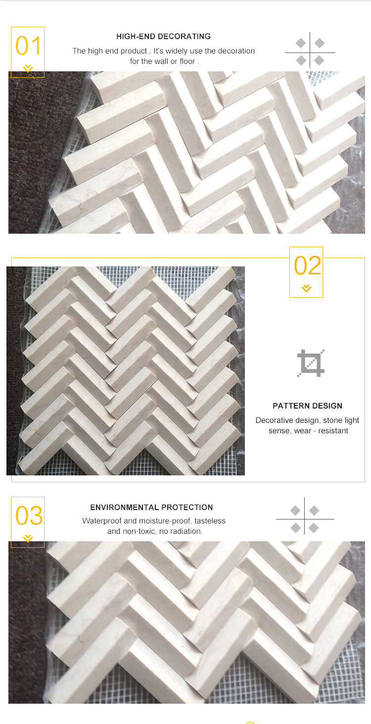 3D Crema Marfil Herringbone Shape Marble Mosaic For Wall Tiles