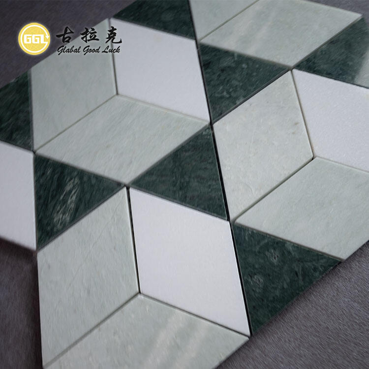 Diamond Shape Verde Green Marble Mosaic Wall Tile For Home Decoration