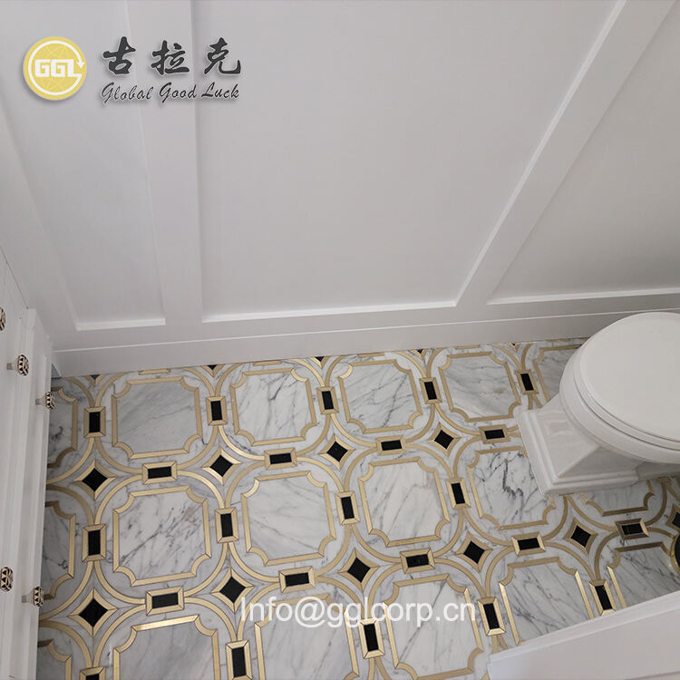 Luxury Design Pattern Marble With Brass Waterjet Mosaic Tile