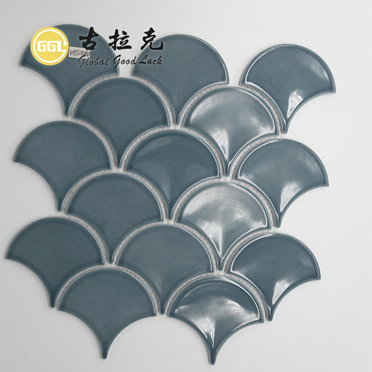 Fan Shape Fish Scale Glossy Ceramic Tile Mosaic For Bathroom Kitchen Wall Decor