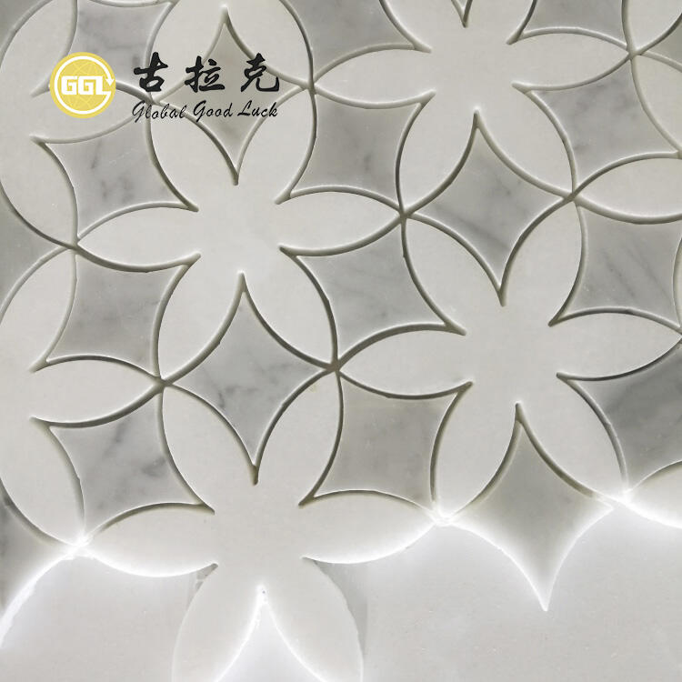 Marble Flower Mosaic Tiles Wall Parquet Waterjet Marble Mosaic For Bathroom