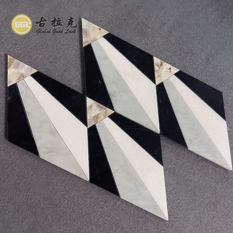 Triangle Shape Marble Mix Shell Waterjet Mosaic Tile