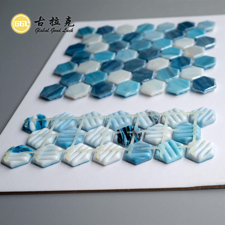 Hot Melt Bule and White Glass Mosaic Tile Dot-Mounted Swimming Pool Tiles