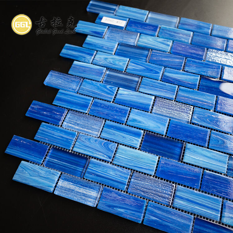 Hand-painted Glass Blue Rainbow Crystal Glass Mosaics Tiles