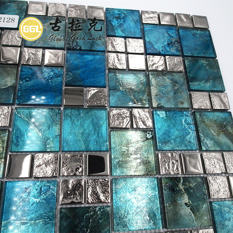 Crystal Glass Blend Stainless Steel Glossy Square Glass Mosaic Tile Wall Decor