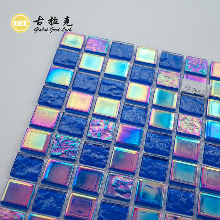 Ocean Blue Glass Mosaic Tile Iridescent Rainbow Tile for Swimming Pool Decor