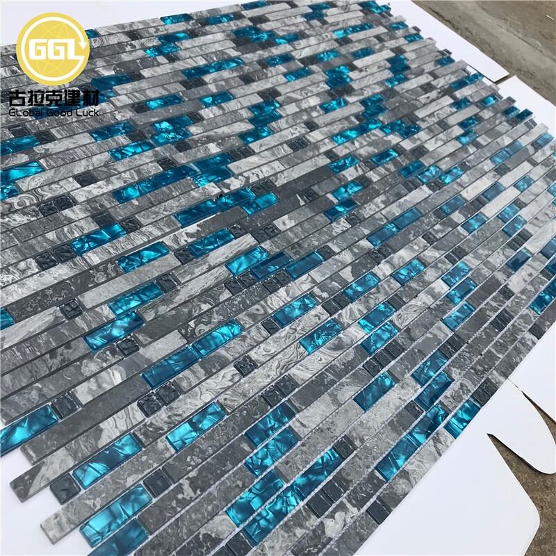 Strip Marble Mix Crystal Glass Mosaic Wall Kitchen Backsplash Bathroom Mosaic Tile