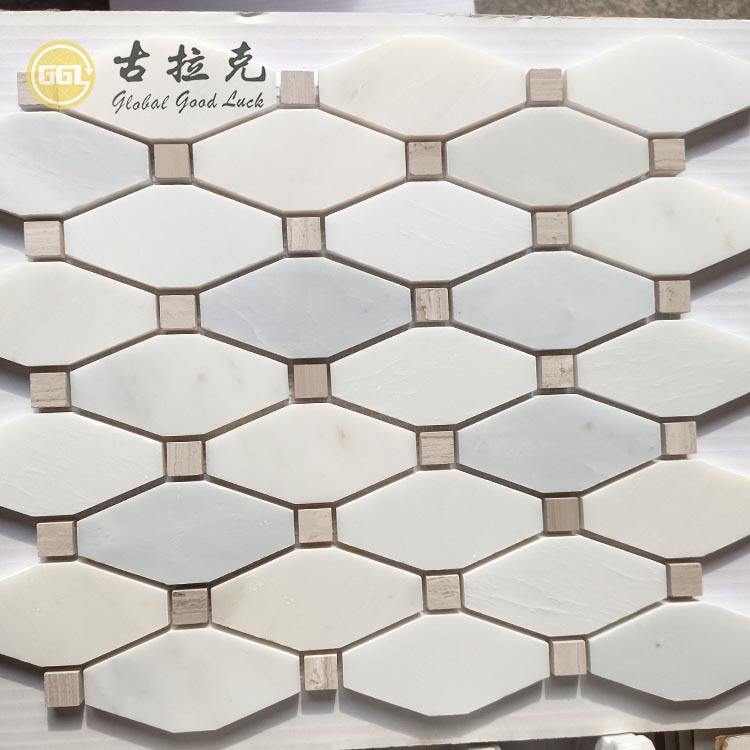Colorful Bottle Shape Marble Octagon Pattern Mosaic Tile White With Brown Dots Mosaic Tile For Bathroom Kitchen Wall Decor