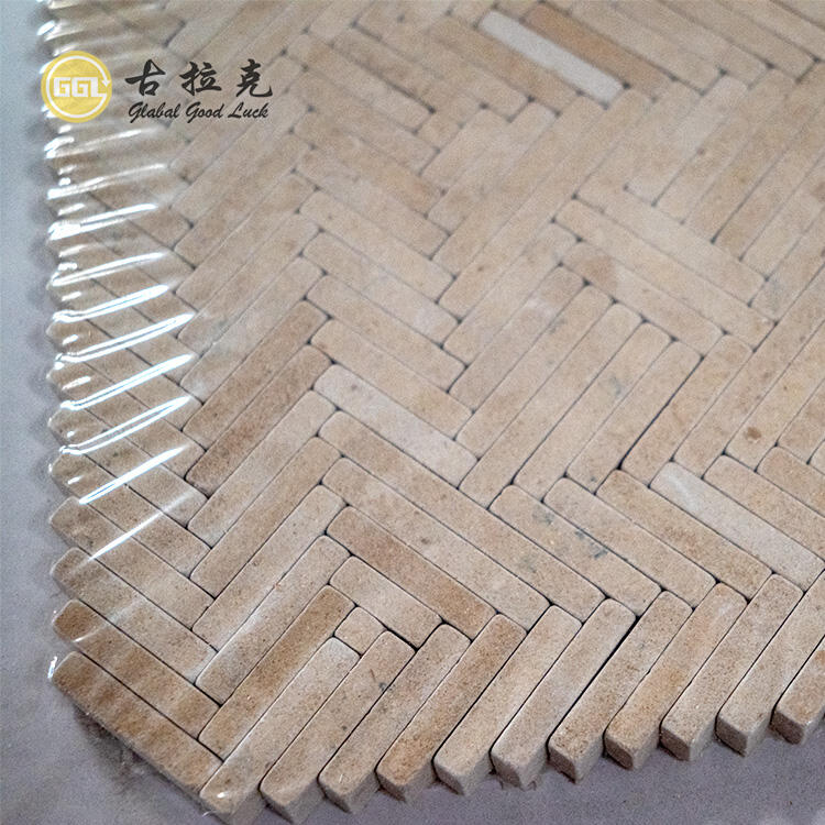 Beige Herringbone Shape Marble Mosaic Finger Style Floor Wall Tiles