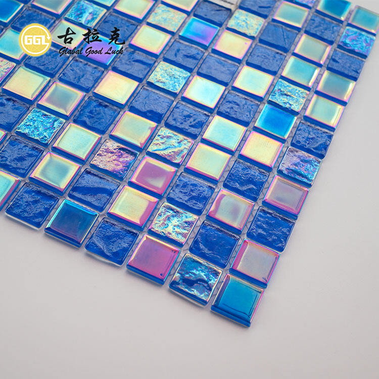 Blue Glass Mosaic Tile Iridescent Rainbow Swimming Pool Tile Decor