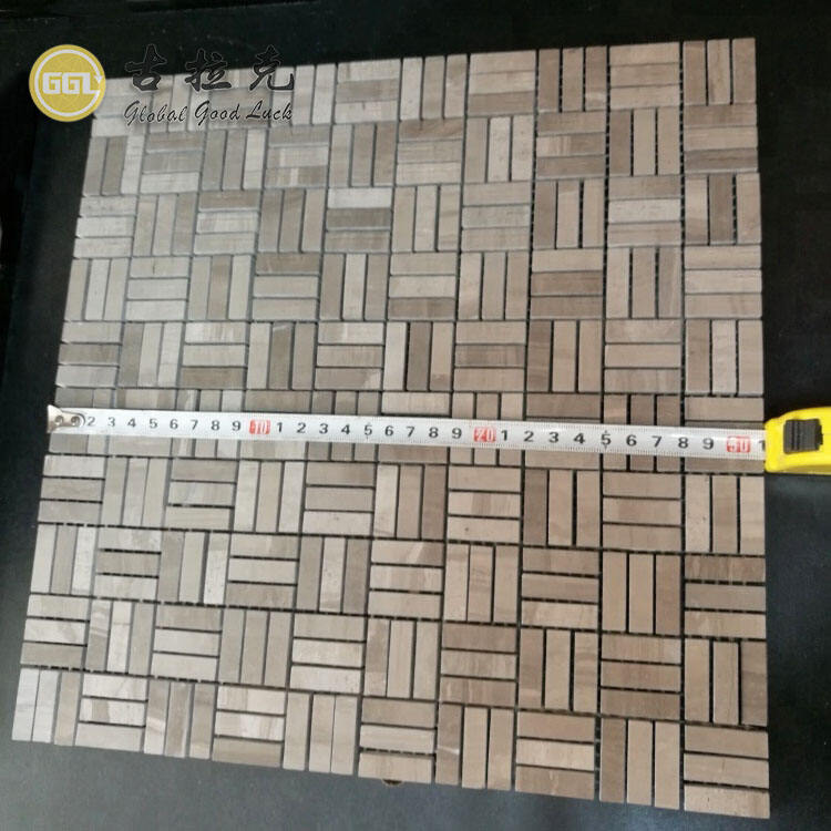 Wood Grain Marble Basket Weave Shape Stone Marble Mosaic Tile