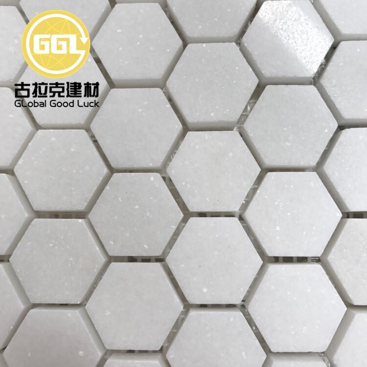 Thassos White Marble Mini Hexagon Mosaic Tiles for Bathroom and Toilet Decor