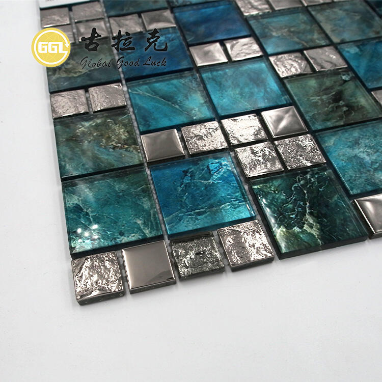 Crystal Glass Blend Stainless Steel Glossy Square Glass Mosaic Tile Wall Decor