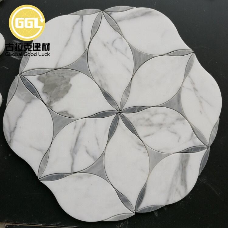 Flower Shape Marble For Wall Parquet Waterjet Mosaic For Wall Floor Tiles