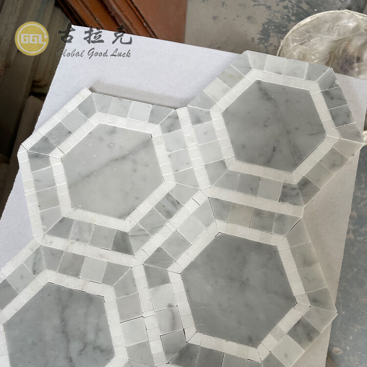 Light Gray Mix White Edge Marble Tile Hexagon Shape Marble Mosaic Tile For Home/Villa/Office Floor And Wall Decor