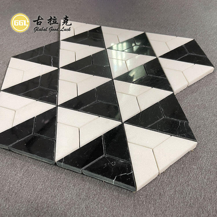 Classic Design Black Mix White Marble Triangle Shape Marble Mosaic Tiles