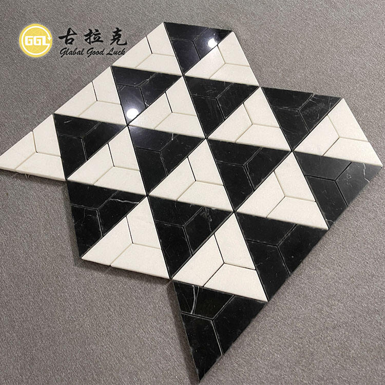 Classic Design Black Mix White Marble Triangle Shape Marble Mosaic Tiles