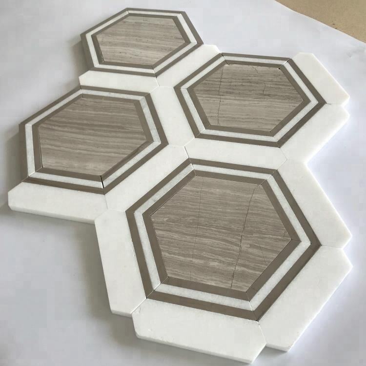 Atypical Marble Mosaic Tile Thassos White With Coffee Color Marble Wood Grain Mosaic Tile for Home/Kitchen Wall/Floor Decor
