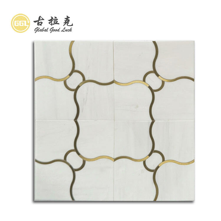 Light Luxury Marble Mosaic Inlay With  Brass Mosaic Tile for  Wall Modern Design