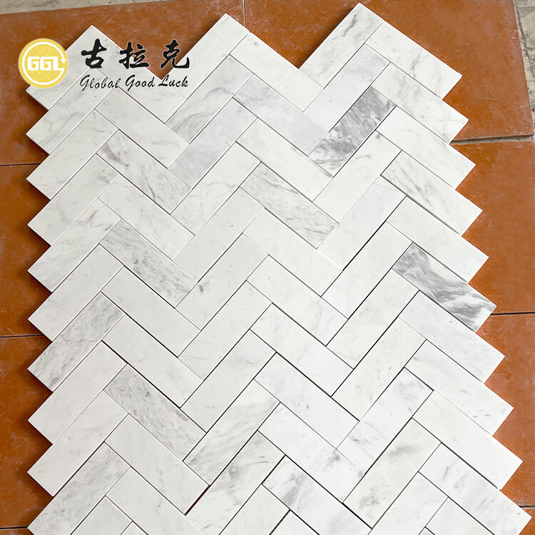 Polished White Marble Herringbone Tile Mosaic for Kitchen Decor