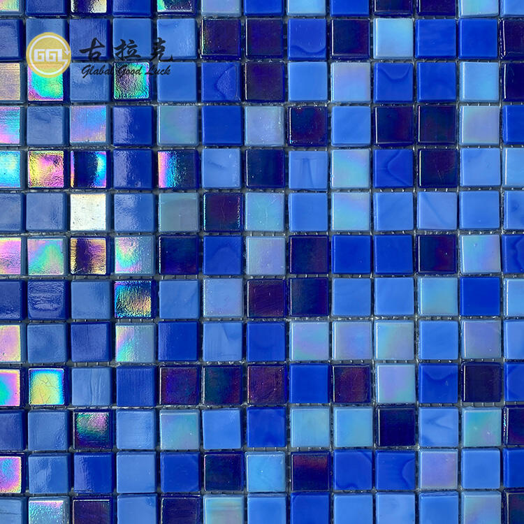 Iridescent Stained Glass Glitter Piscina Tegulae Pavimentum Fundum Decorativum Caeruleum Vitrum Mosaicum  