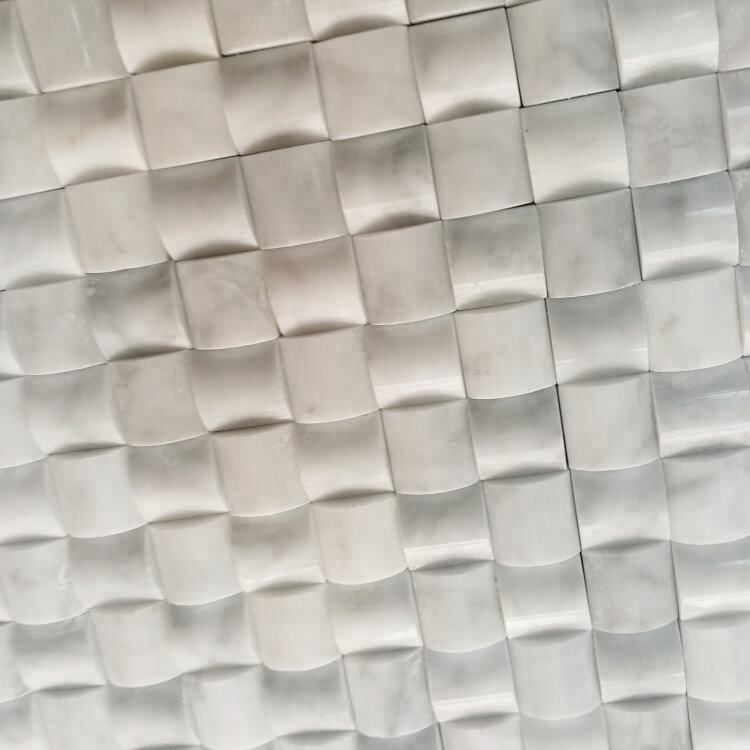 3D Polished Carrara White Marble Basket Weave Marble Mosaic Tile