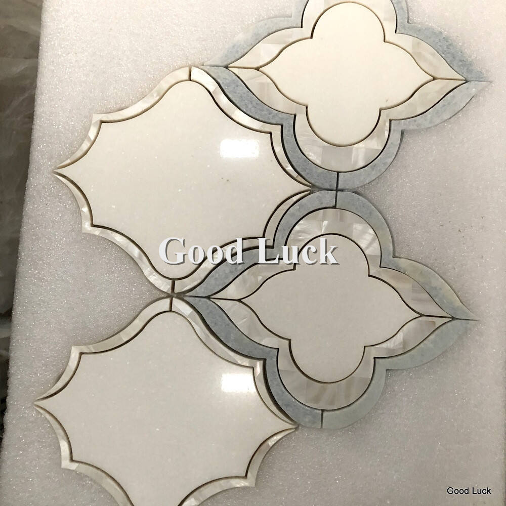 Wateriet White Marble lnlay Shell Parquet Feature Mosaic Tile