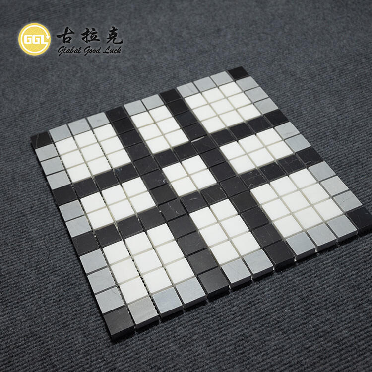 Black Mix White Gray Square Marble Stone Mosaic Tile for Floor Decor
