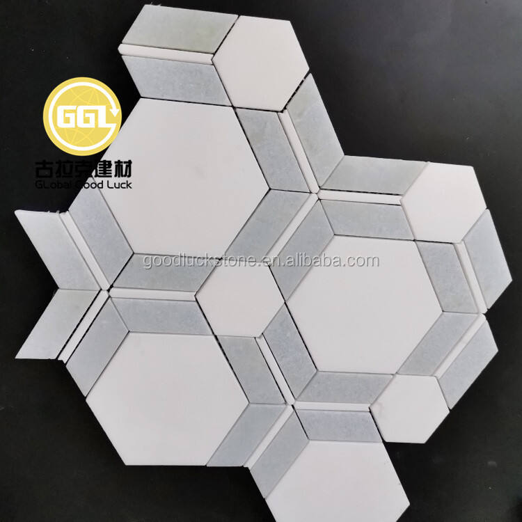 XiaMen Factory Supply White Mix Gray Marble Combination of Hexagon and Square Mosaic Tile for Bathroom Wall/Floor Decor