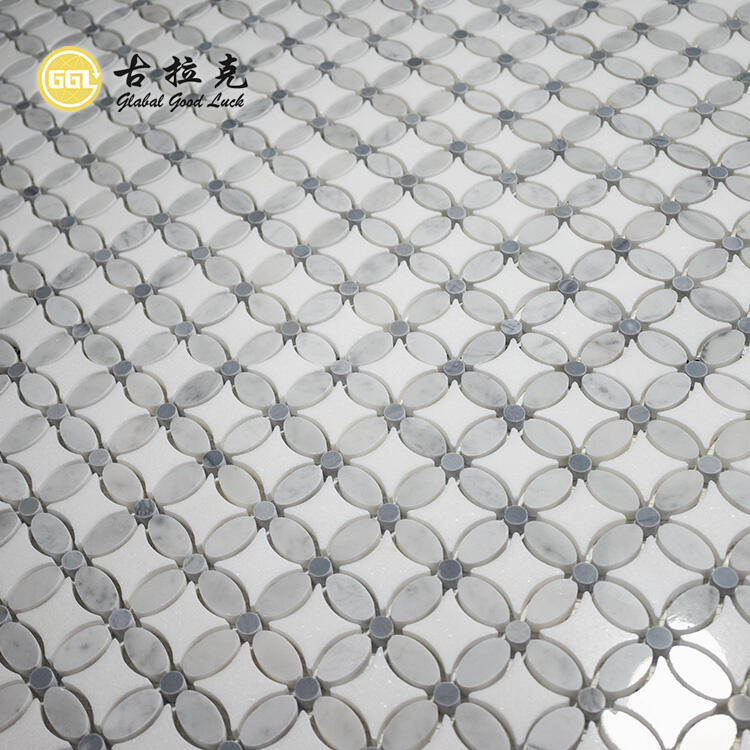 White Marble Stone Flower Pattern Mosaic Tile for Bathroom Wall Floor Decor