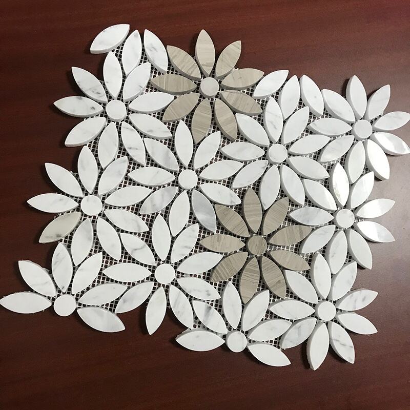 Marble Flower Shape Mosaic Tiles Parquet Waterjet Marble Mosaic