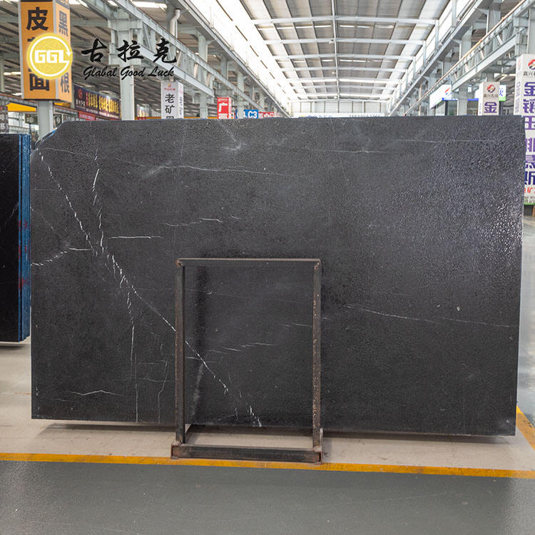 Satin brushed Design Nero Marquina Marble Slab for Wall Floor Tile