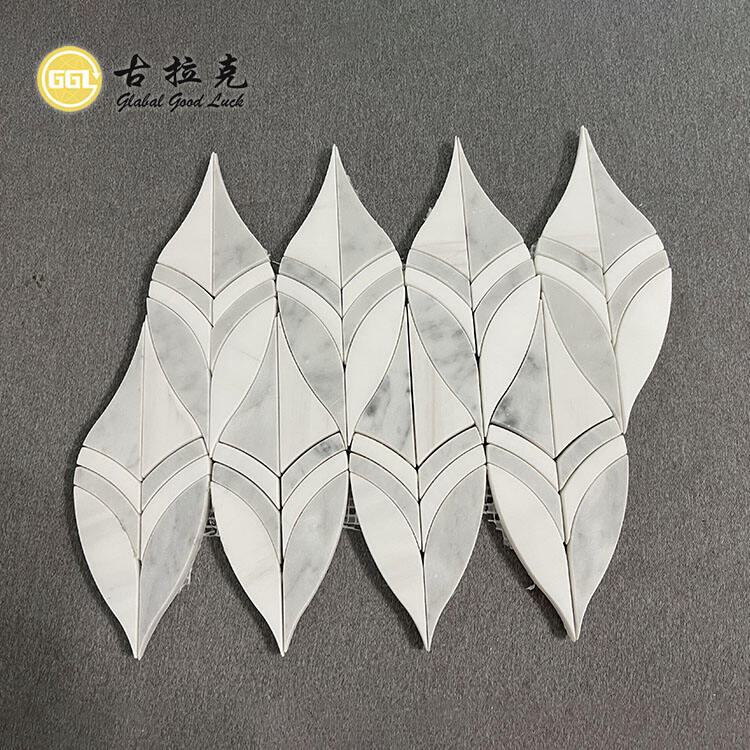 Leaf Shape Marble Waterjet Mosaic Marble Tile For Wall Decor