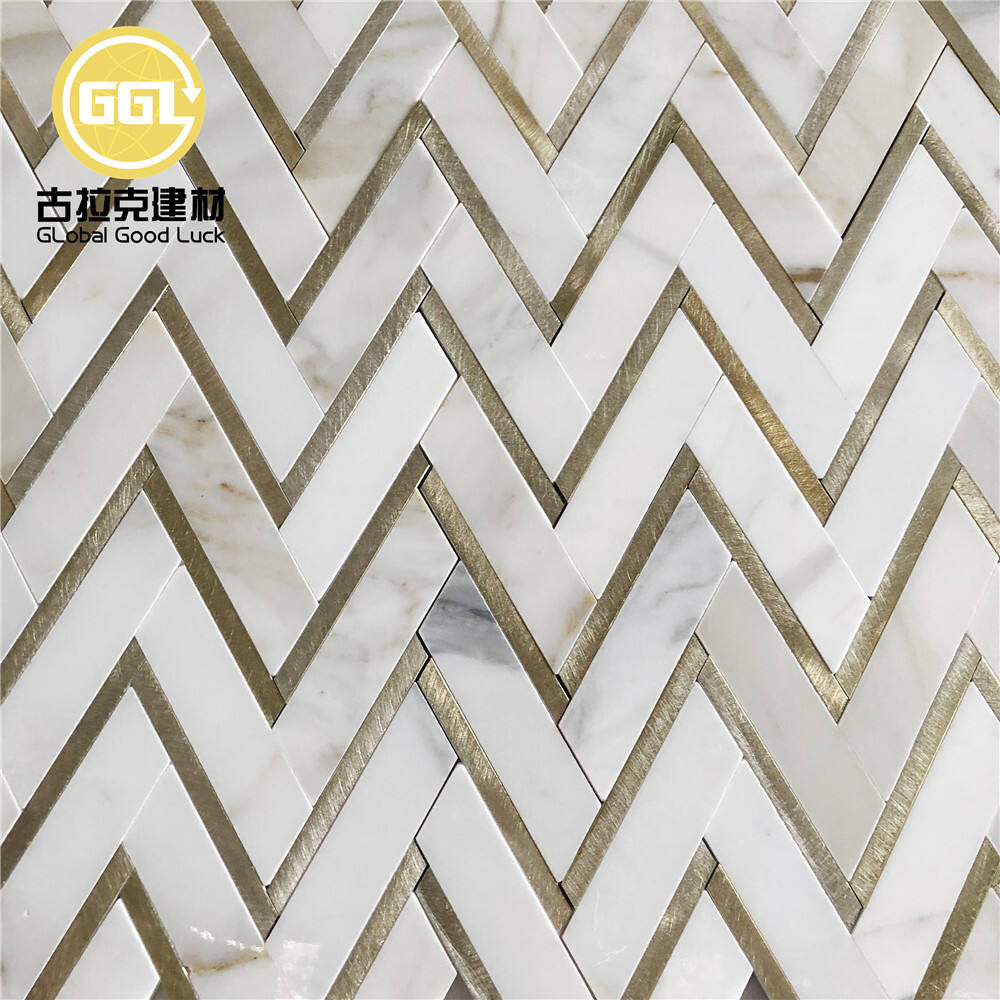 Luxury Calacatta Gold Marble Mix Alloy Mosaic Tile for Backsplash Interior Outdoor Decor